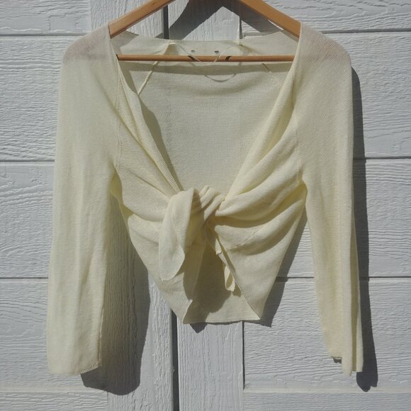 J Jill linen cotton lightweight knit cardigan sweater butter cream yello… - Picture 2 of 9